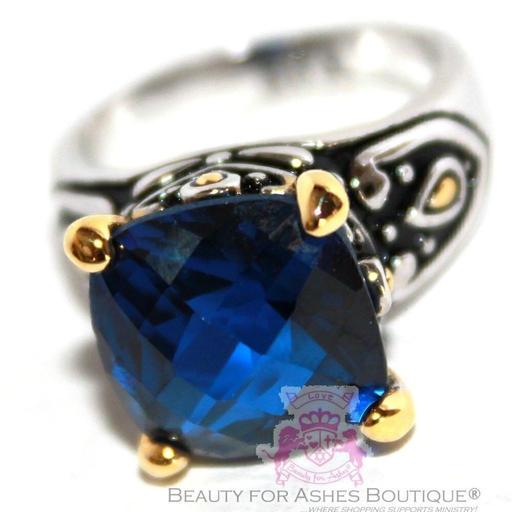 Elegant 12mm Faceted Sapphire Blue CZ Throne Room Ring by Beauty for Ashes - 6